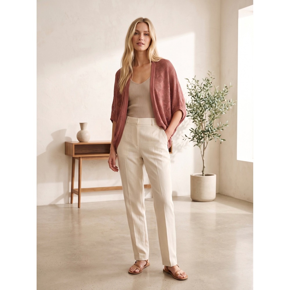The Cue Cher Qu Womens Small Pointelle Knit Split Back Cardigan Dusty Rose Pink